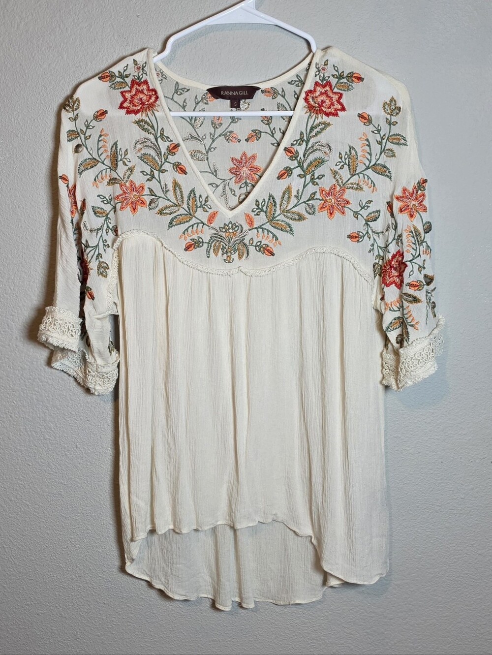 Ranna Gill Anthropologie Jumel Embroidered Top S Small Boho Floral Peasant Blous - Picture 4 of 9